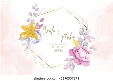beautiful watercolor floral frame with rose,  anemone  and lily flower