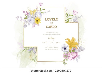 beautiful watercolor floral frame with rose,  anemone  and lily flower