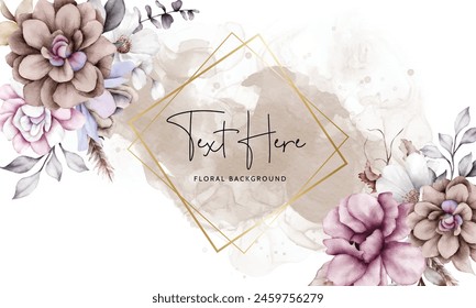 Beautiful watercolor floral and leaf background for banner and frame