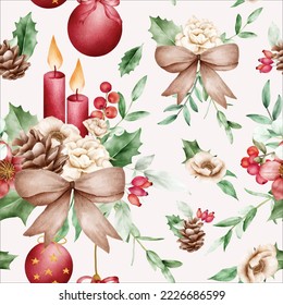 beautiful watercolor floral seamless pattern with flower and ornamen Christmas