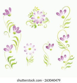 beautiful watercolor floral sprigs of different styles