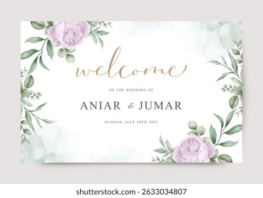 Beautiful watercolor floral template wedding invitation card welcome sign