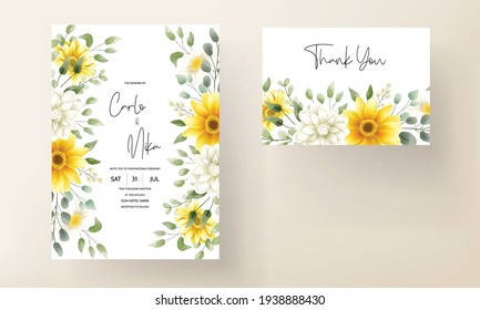 Beautiful watercolor floral wedding invitation card floral design