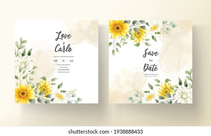 Beautiful watercolor floral wedding invitation card floral design