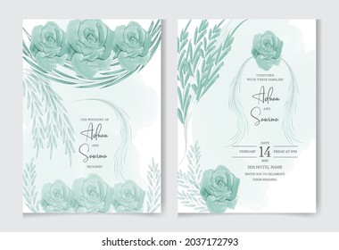 Beautiful Watercolor Floral Wedding Invitation card template, menu, rsvp, thank you label save the date card Design with flower rose, leaves. Wedding ornament concept.