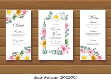 Beautiful watercolor floral wedding invitation card set
