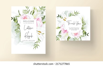 beautiful watercolor floral wreath wedding invitation card template