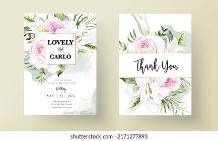 beautiful watercolor floral wreath wedding invitation card template
