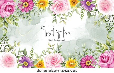 Beautiful watercolor flower background with alkohol ink