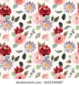 linda flor de aquarela flor padrão sem costura