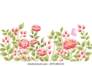 Beautiful watercolor flower frame background, blooming watercolor flower garden illustration for design