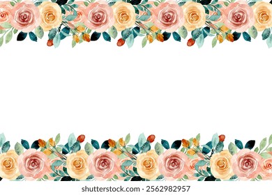 Beautiful watercolor flower and leaf frame for design.