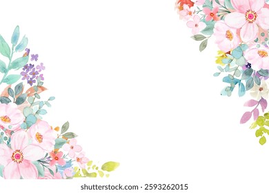 Beautiful watercolor flower and leaf frame for design.