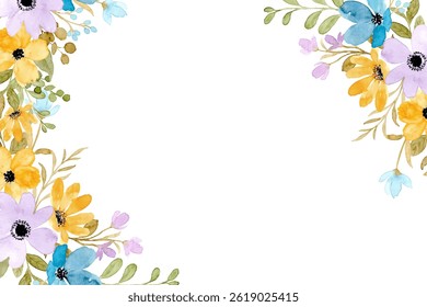 Beautiful watercolor flower and leaf frame for design.