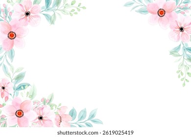 Beautiful watercolor flower and leaf frame for design.