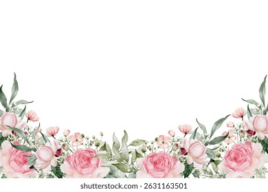 Beautiful watercolor flower and leaf frame for design.