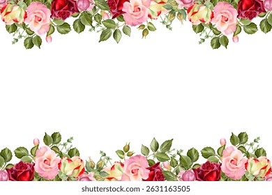 Beautiful watercolor flower and leaf frame for design.
