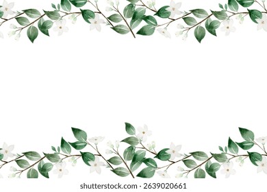 Beautiful watercolor flower and leaf frame for design.