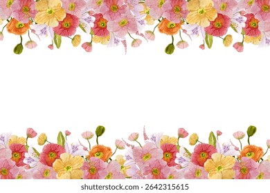 Beautiful watercolor flower and leaf frame for design.