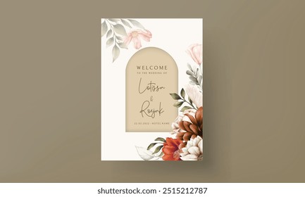 beautiful watercolor flower and leaves wedding invitation