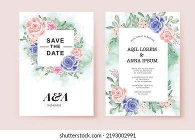 Beautiful watercolor flower wedding invitation floral design