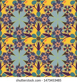 Beautiful watercolor flowers, bright painting inspired flower print. Vector seamless pattern in yellow, gray and violet colors.