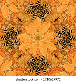 Beautiful watercolor flowers, bright painting inspiyellow, black and orange flower print seamless background. Vector.