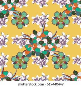 Beautiful watercolor flowers, bright painting inspired flower print. Vector seamless pattern in green and blue colors.