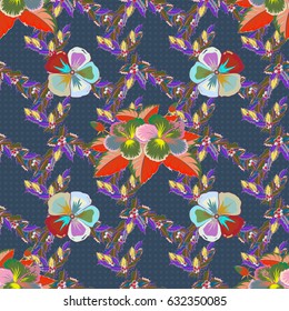 Beautiful watercolor flowers, bright painting inspired flower print. Vector seamless pattern in violet and blue colors.