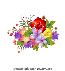 Beautiful watercolor flowers decorated background. Can be used as greeting card or invitation card design.