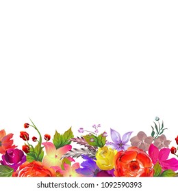 Beautiful watercolor flowers decorated background. Can be used as greeting card or invitation card design.