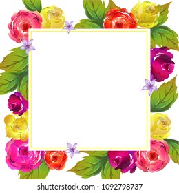 Beautiful watercolor flowers decorated background. Can be used as greeting card or invitation card design.