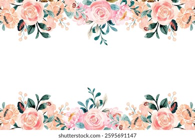 Beautiful watercolor flowers frame background vector for design.