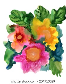 Beautiful watercolor flowers illustration on white background, vector