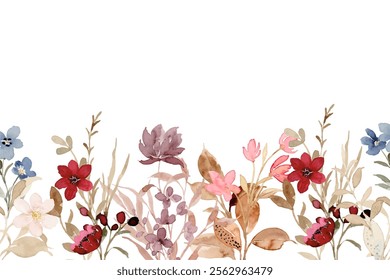 Beautiful watercolor flowers and leaf frame