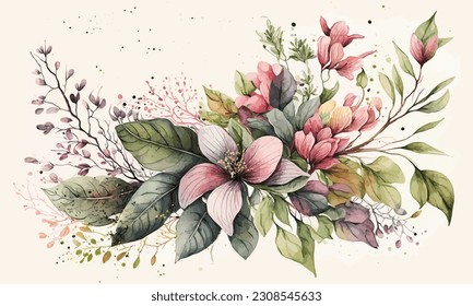 Beautiful watercolor flowers. Flowers on a white background. Vector flat illustration