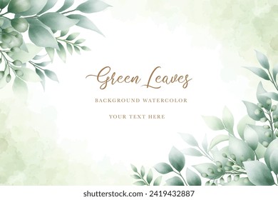 beautiful watercolor green leaves background 