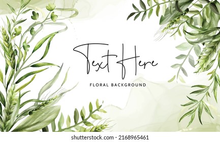 Beautiful watercolor greenery grass leaves background