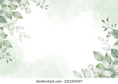 Beautiful Watercolor Greenery Leaf Background 