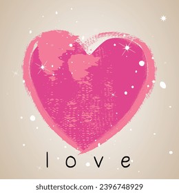 Beautiful watercolor heart. Heart shape painted pink watercolor by brush isolated, heart grunge paint Valentine's Day,Pink acrylic painted vector heart, Hand-drawn painted pink love icon, 