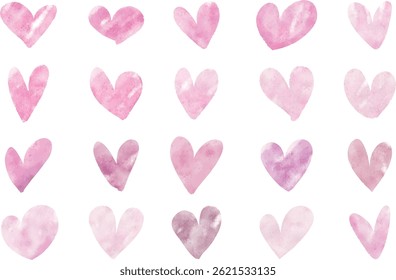 A Beautiful Watercolor Hearts Pattern Featuring Various Shades of Pink and Red Tones