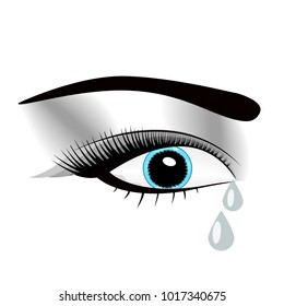 Beautiful watercolor illustration with crying eyes. Black illustration. Women's watery eyes. Eyes with flowing mascara on isolated background.