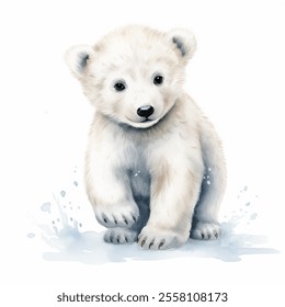 Hermosa ilustración de acuarela de un cachorro de oso polar, la esencia de la vida silvestre y la naturaleza. Cautivadora obra de arte de Vector llena de luz y encanto, cubs cuteexpression