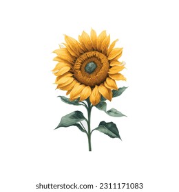 Una hermosa acuarela ilustra un solo girasol en tonos vibrantes. Esta obra de arte capta la esencia de la belleza de la naturaleza con sus detalles intrincados y sus colores cálidos.