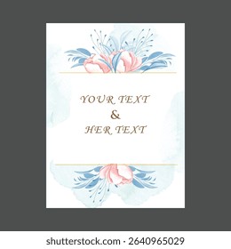 Beautiful watercolor invitation card template and rose floral Frame