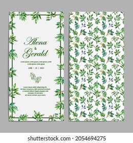 Beautiful watercolor leafs wedding card background invitation template set