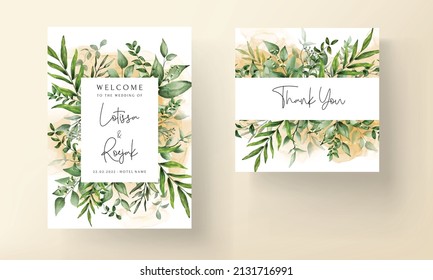 Beautiful watercolor leaves wedding invitation card template