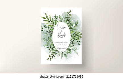 Beautiful watercolor leaves wedding invitation card template