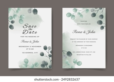 beautiful watercolor leaves wedding invitation design