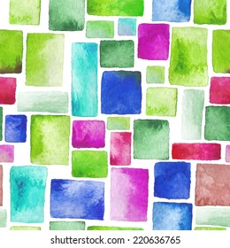 beautiful watercolor painting - seamless pattern of rectangles, texture paint and paper - hand drawn vector illustration for wrappers, textiles, wallpaper, surface